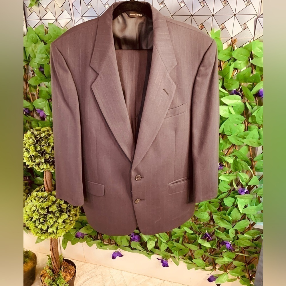 Pierre Cardin 2 Button Suit Jacket and Pants - Grey Pinstripe - Picture 3 of 17